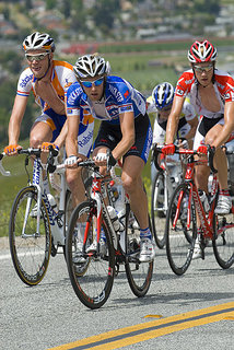 Juergen Van der Walle (Quickstep), Lars Boom (Rabobank) and Rob Britton (Bissell) lead an 8 person break