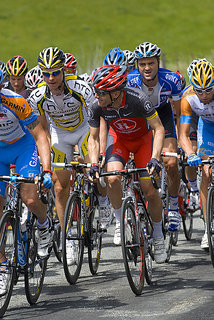 Levi Leipheimer (Team RadioShack), 3 time winner of the ToC. 
Check out his shoe straps!